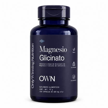 Only Winning Nutrition Magnesio Glicinato de Alta Absorción, 120 mg por Cápsula, con Prebiótico de Inulina de Achicoria, 90 Cápsulas, Vegano Apoya la Relajación, Sueño Reparador, Función Muscular y Salud Cardiovascular