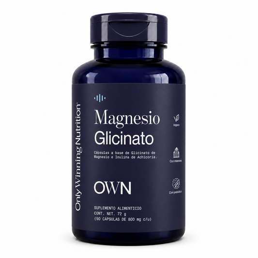 Only Winning Nutrition Magnesio Glicinato de Alta Absorción, 120 mg por Cápsula, con Prebiótico de Inulina de Achicoria, 90 Cápsulas, Vegano Apoya la Relajación, Sueño Reparador, Función Muscular y Salud Cardiovascular